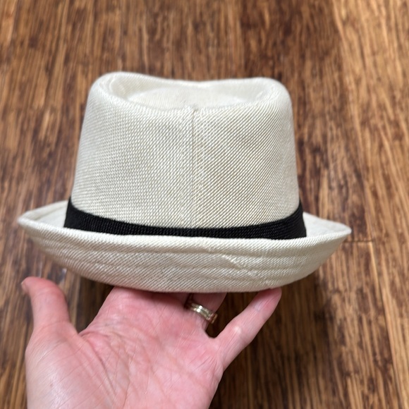 Vintage cream off-white black trim woven fabric fedora hat one size - Picture 5 of 13